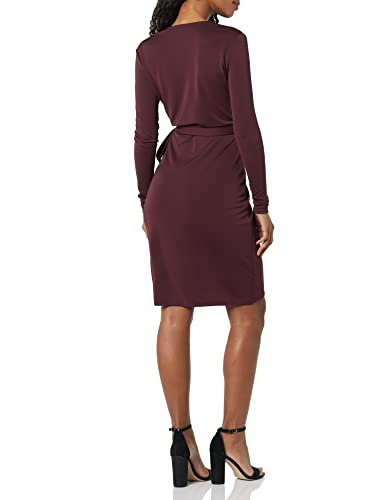 Amazon Essentials Women's Long Sleeve Classic Wrap Dress, V Neck, Pleated, Midweight Fabric (Available in Plus Size) - color: Burgundy, size: Small