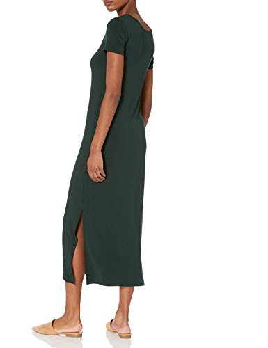 Amazon Essentials Women's Jersey Standard-Fit Short-Sleeve Crewneck Side Slit Maxi Dress - color: Deep Green, size: Medium