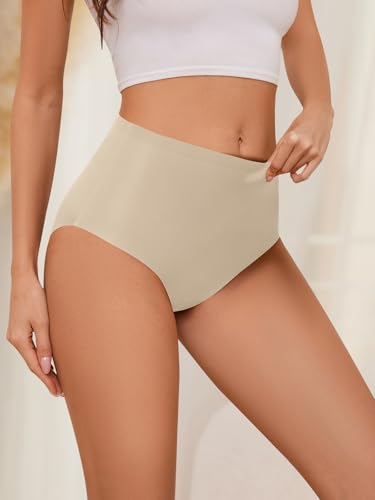 AIVEITE Seamless High Waisted Panties No Show Brief Underwear Women 6 Pack - color: Beige, size: Small