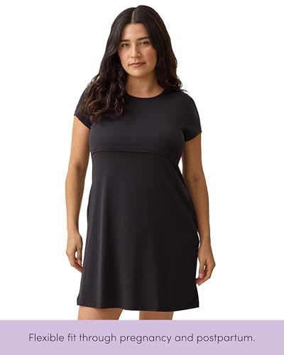 Kindred Bravely Essentials Maternity and Nursing T Shirt Dress Short Sleeve - color: Black, size: X-Large