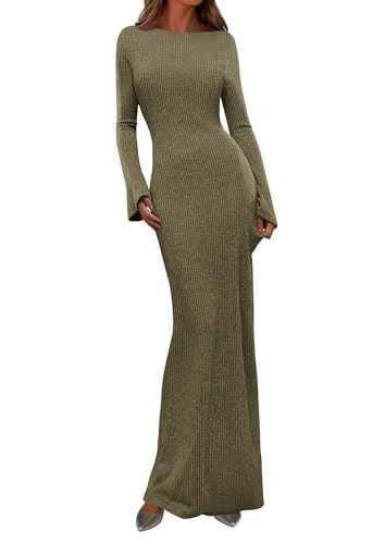 PRETTYGARDEN Women's Fall Long Sleeve Bodycon Maxi Dresses - color: Army Green, size: Small