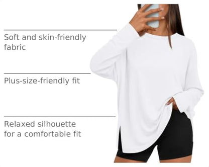 Trendy Queen Womens Oversized Side Slit Long Sleeve Shirts Fall Tops - color: White, size: Small