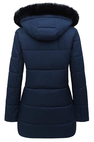 MOERDENG Women's Warm Winter Puffer Coat Waterproof Long Down Jacket - color: Navy, size: Small