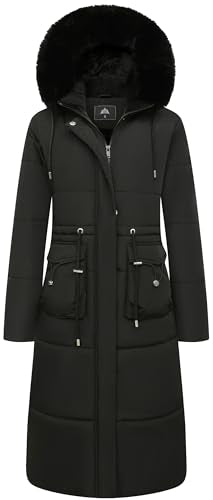 MOERDENG Women's Long Winter Puffer Coat Waterproof Warm Maxi Down Jacket - color: Black, size: XX-Large