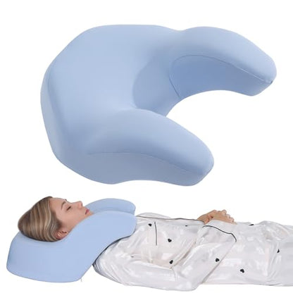 ROYALAY Back Sleeping Training Pillow, Memory Foam Beauty Pillow with Adjustable Height, Neck & Shoulder Support, 2 Washable Covers, Blue