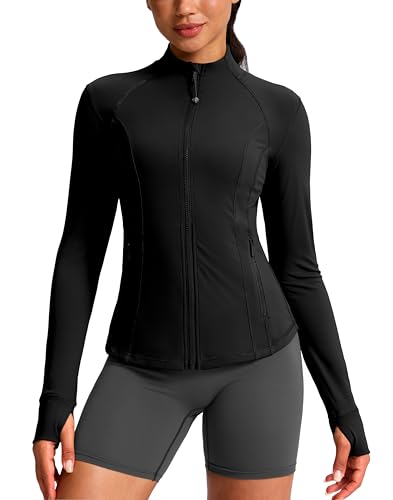 G Gradual Women's Workout Jackets Extended Waist Length Slim Full Zip 4 Pockets Athletic Jacket Spring Running Yoga Clothes - color: Black, size: Small