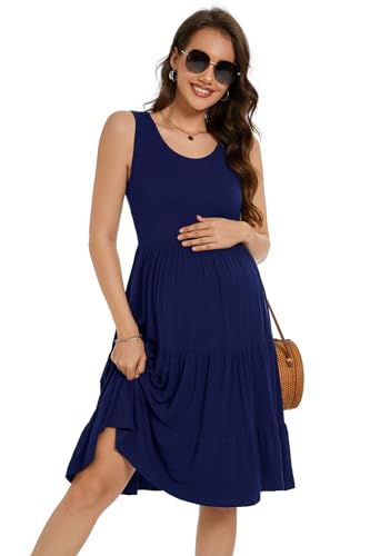 Smallshow Women's Sleeveless Ruffle Tank Maternity Dress - color: Navy, size: Large