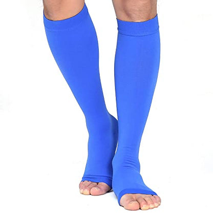 TOFLY 20-30mmHg Open Toe Compression Socks for Women & Men - color: 20-30mmhg Open-toe Blue, size: Medium