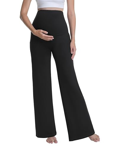 3 Pack Women's Maternity Pants Wide Leg - color: 3 Pack Black/Black/Black, size: Medium