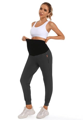 Foucome Women's Maternity Joggers Quick Dry Pregnancy Scrub Pants - color: Grey, size: X-Large
