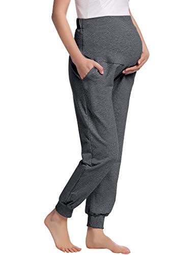 Joyaria Cotton Maternity Jogger Pants Over-the-Belly,Maternity Clothes - color: Dark Grey, size: Medium
