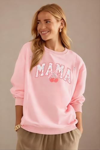 UNIQUEONE Nursing Sweatshirt Women Hidden Zip Breastfeeding Shirts - color: Pink, size: Large