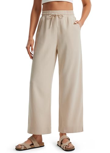 Libin Women's Wide Leg Cotton Linen Pants - color: 01-khaki, size: Small