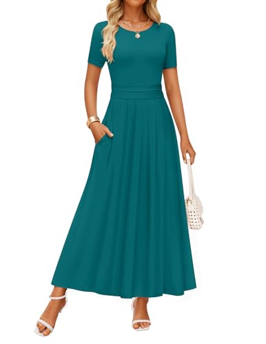 ZESICA Women's Casual Summer 2026 Short Sleeve Maxi Dress - color: Aqua, size: Medium