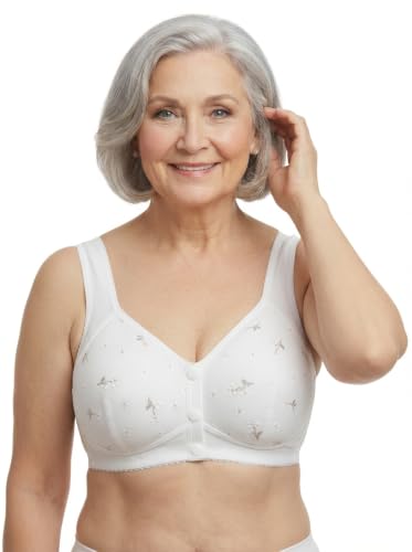 Daisy Bras for Older Women No Underwire Front Closure Comfort Senior Wireless Snap Closing Bra - color: Light Gray