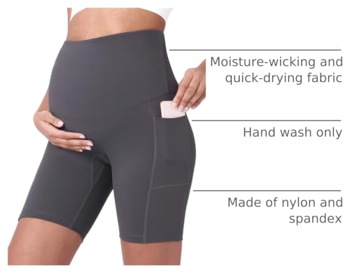 POSHDIVAH Maternity Biker Shorts Over the Belly with Pockets 5"/8" - color: Grey, size: Medium