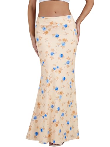 KIFOVEN Women's Foldover High Waist Maxi Skirt - color: Blue Rose, size: Medium