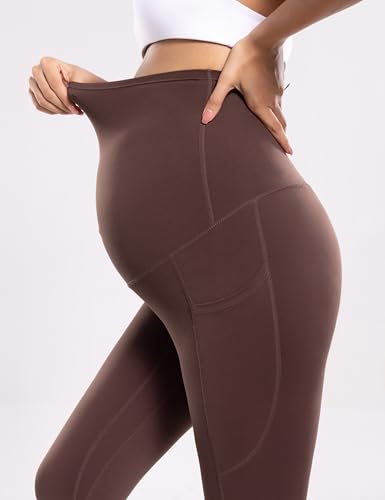 POSHDIVAH Maternity Workout Leggings with Pockets Ultra Soft Yoga Pants - color: Taupe, size: X-Large