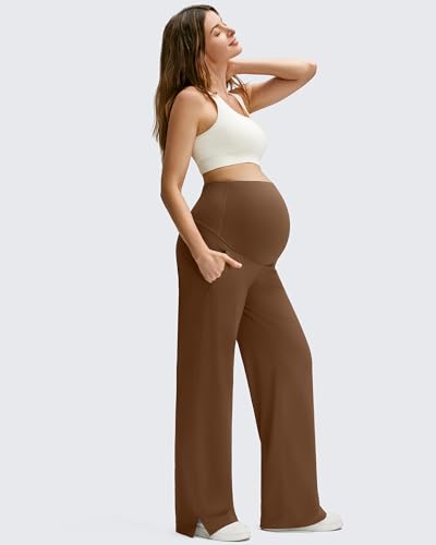 G4Free ShiftReady Maternity Dress Pants Wide Leg Pregnancy Work Tousers - color: Dark Coffee, size: X-Large