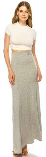 URBAN K Womens Basic Foldable High Waist Regular and Plus Size Maxi Skirts - color: #5, size: Medium