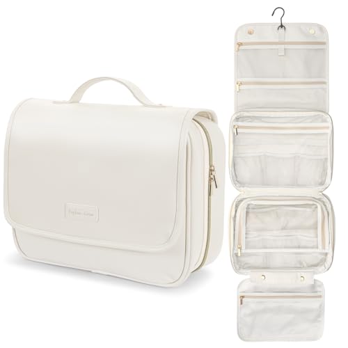 PACKISM Hanging Travel Toiletry Bag - Organizer for Women, Large Off White