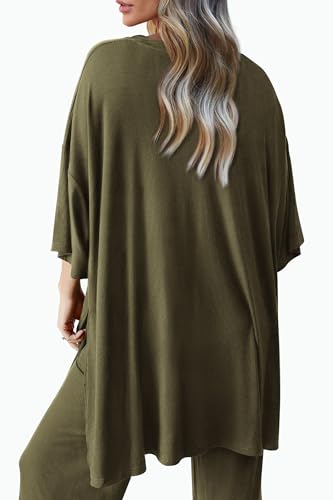 PRETTYGARDEN Two Piece Sets for Women Lounge Matching Set - color: Army Green, size: Medium