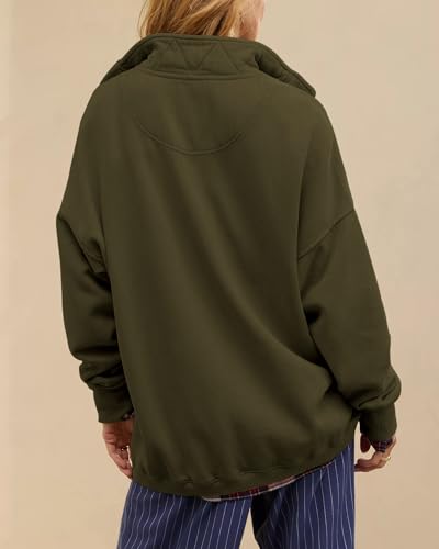 Gacaky Sweatshirt for Women Oversized Henley Neck Pullover Top Fall Outfits - color: Army Green, size: Medium