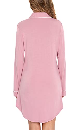 Samring Nightgowns for Women Long Sleeve Button Down Night Gown Sleepshirts - color: Bean Paste, size: Large
