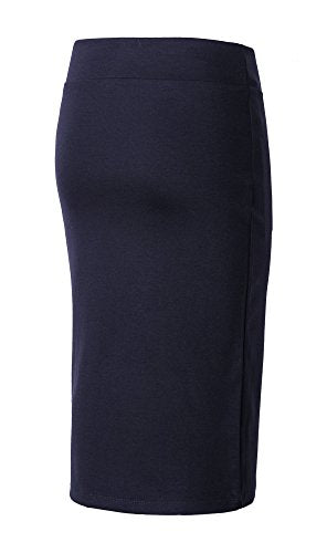 Urban CoCo Women's Elastic Waist Stretch Bodycon Midi Pencil Skirt - color: Navy Blue, size: Medium