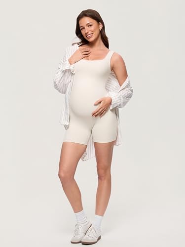 MOMANDA Maternity Jumpsuit Shorts - color: Matte Pearl - Double Lined, size: Large