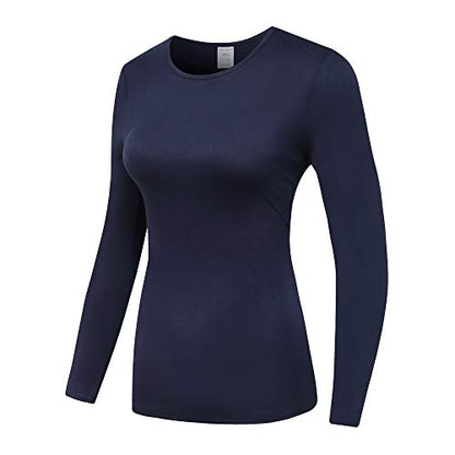 OThread & Co. Women's Long Sleeve T-Shirt Comfy Underscrub Tee Basic Stretch Layer - color: Navy, size: Small