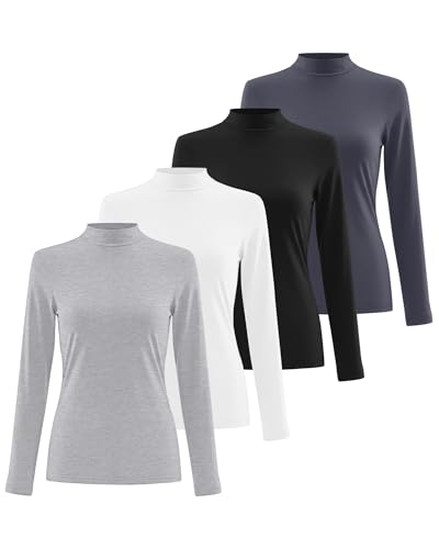 Xaatren 4 Pack Womens Long Sleeve Underscrubs Mock Neck Shirts - color: Black, Dark Gray, Light Heather Gray, White, size: Medium