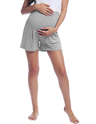 Joyaria Bamboo Viscose Cooling Maternity Pajama Shorts,Maternity Clothes - color: Gray, size: Large