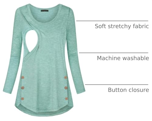 connche Women's Button Side Maternity Tunic Nursing Tops for Breastfeeding - color: Mint Green, size: Small