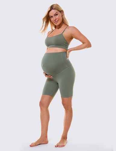 BAYDI Clouduxi Maternity Biker Shorts Over the Belly 6" - color: Grey Olive, size: X-Large