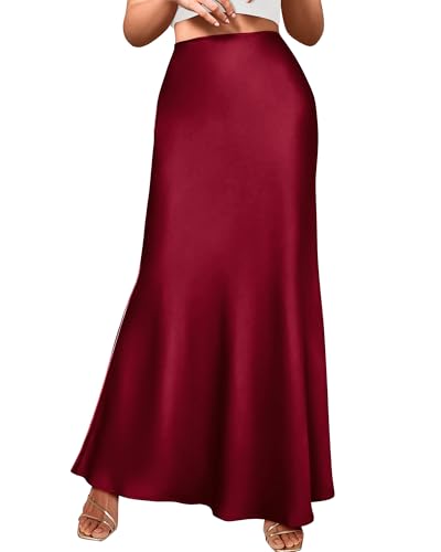 BTFBM Maxi Skirts for Women Business Casual - color: Wine Red, size: Small