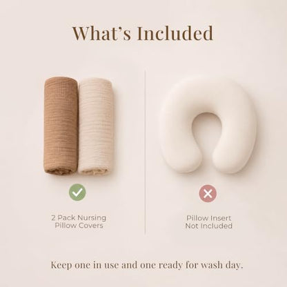 Konssy 2-Pack Muslin Nursing Pillow Covers, Cream Soft Slipcover for Baby - color: Brown,cream