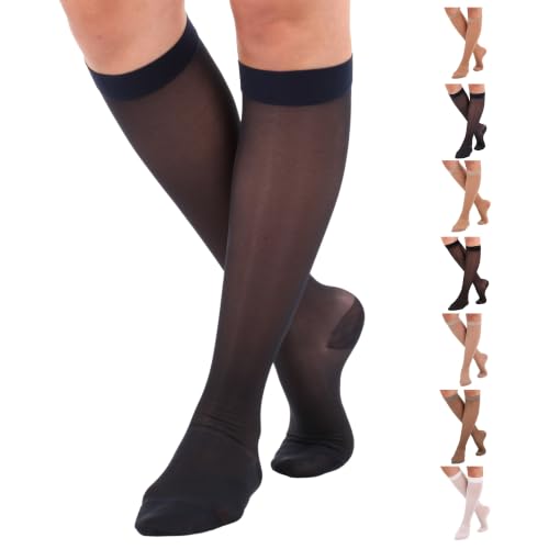 ABSOLUTE SUPPORT Sheer Womens Compression Socks 15-20 mmHg - color: Navy, size: X-Large