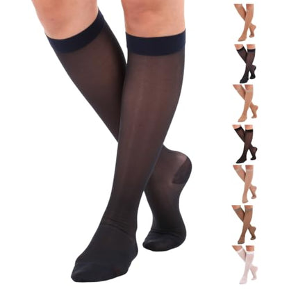 ABSOLUTE SUPPORT Sheer Womens Compression Socks 15-20 mmHg - color: Navy, size: X-Large