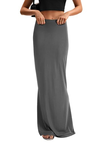 KIFOVEN Women's High Waist Elastic Maxi Skirt - color: Dark Gray, size: Medium