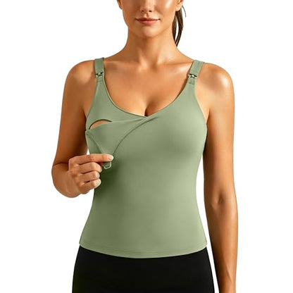 Ecavus Nursing Tank Tops with Built in Bra, Nursing Sport Bra - color: Grey Sage, size: X-Large