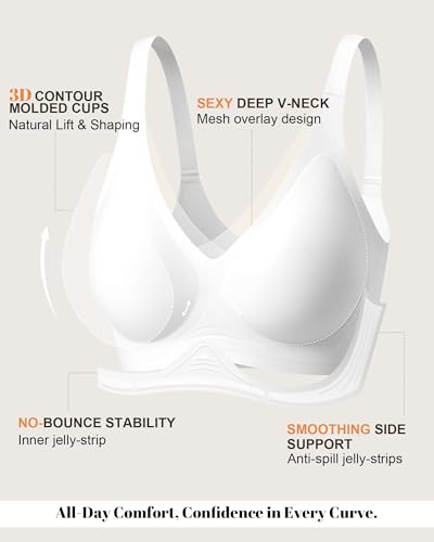 As Fairy Wireless Bras for Women Deep V Jelly Mesh Push Up Bra - color: White, size: 36B