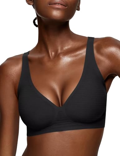 Vertvie Wireless Jelly Bras Push Up Plunge Seamless Supportive - color: Airy Black, size: 3X-Large