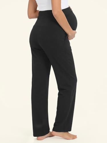 Summer Mae Viscose Maternity Pants Pregnancy Pajama Lounge Pant with Pocket - color: Black, size: Small
