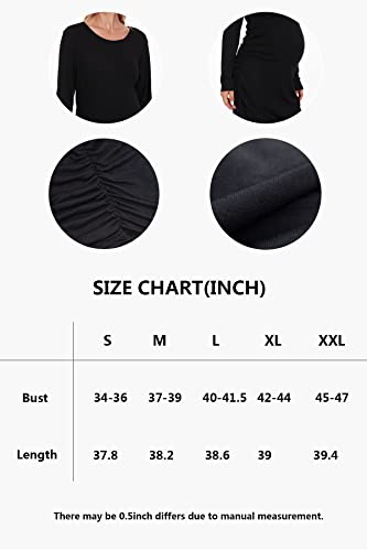 Smallshow Women's Long Sleeve Maternity Dress Ruched Pregnancy Clothes - color: Black, size: XX-Large