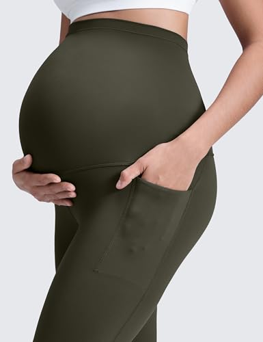 CRZ YOGA Maternity Leggings Pockets 25" - color: Olive Green, size: Small