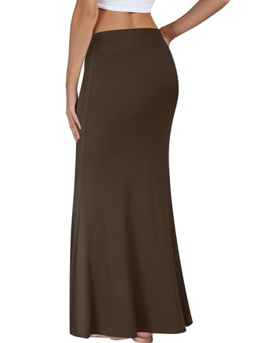 KIFOVEN Women's Foldover High Waist Maxi Skirt - color: Dark Brown, size: Small
