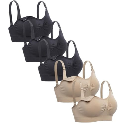 Womens Seamless Nursing Bra Sleeping Maternity Bralette for Breastfeeding Pack of 3 - color: 3black2beige, size: X-Large