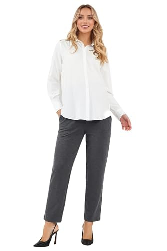 OUGES Women's Over Belly Straight Leg Maternity Pants with Pockets - color: Deep Grey, size: X-Large