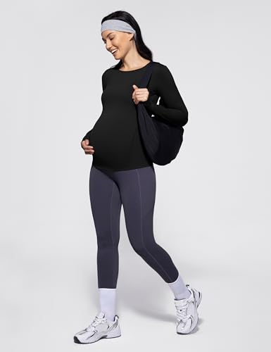POSHDIVAH Maternity Crew Neck T Shirts for Women - color: Black, size: Medium